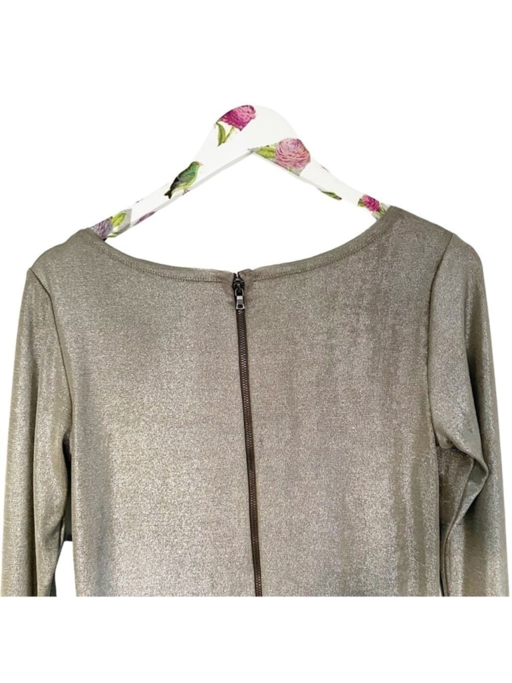 Alice + Olivia Women's Dress Tabitha Long Sleeve Metallic Bodycon Silver M NWT - Picture 7 of 10